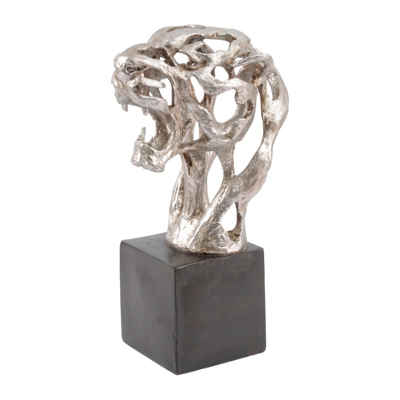 Libra Midnight Mayfair - Abstract Tiger Head Sculpture in Silver Resin