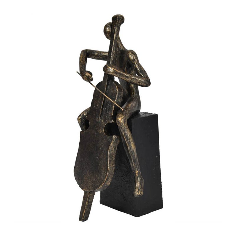 Libra Calm Neutral - Antique Bronze Jackie Cellist on Block Sculpture