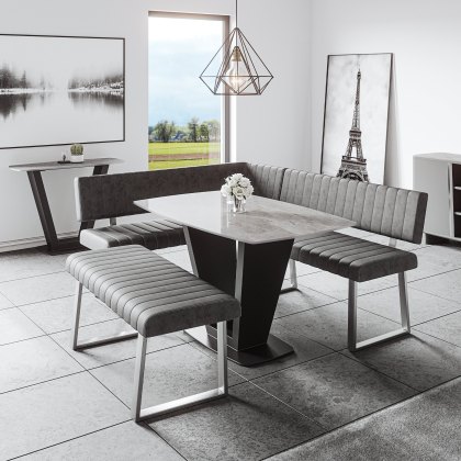 Athens - Left Hand Facing Corner Bench (Dark Grey Faux Leather)
