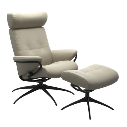 Stressless Berlin - Recliner Chair and Footstool with Adjustable Headrest (Star Base)
