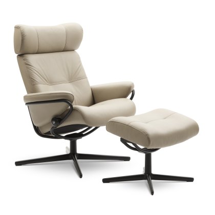 Stressless Berlin - Recliner Chair and Footstool with Adjustable Headrest (Cross Base)