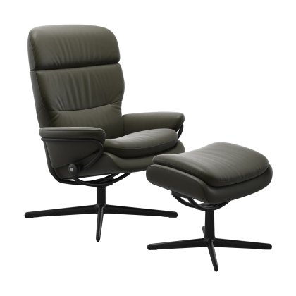 Stressless Rome - Recliner Chair and Footstool with Adjustable Headrest (Cross Base)