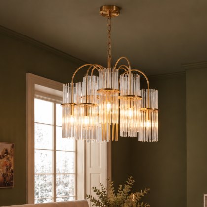 Dar - Eniola 9 Light Pendant Natural Brass and Glass