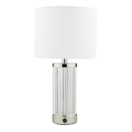Dar - Enrico Rechargeable Table Lamp Polished Nickel and Glass With Shade LED