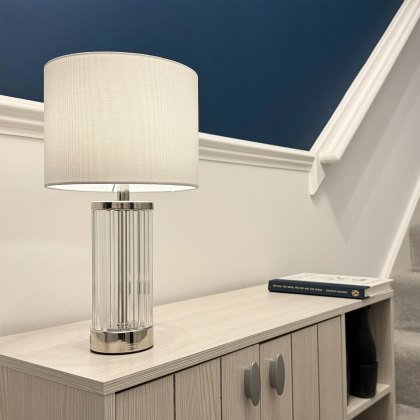 Dar - Enrico Rechargeable Table Lamp Polished Nickel and Glass With Shade LED
