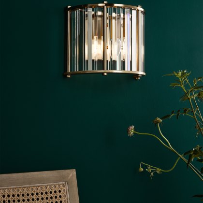 Dar - Kiran 2 Light Wall Light Natural Brass and Glass
