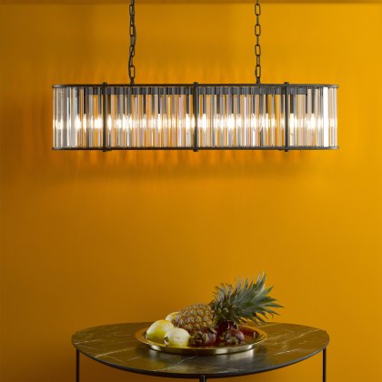 Dar - Kiran 7 Light Bar Pendant Satin Black and Glass