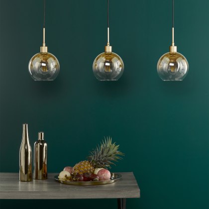 Dar - Lycia 3 Light Bar Pendant Satin Gold and Gold Ombre Glass