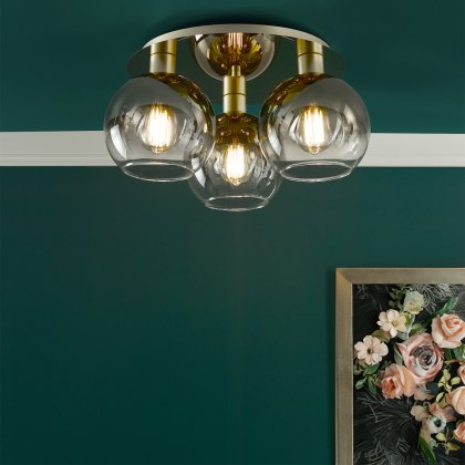 Dar - Lycia 3 Light Flush Satin Gold and Gold Ombre Glass Dar - Lycia 3 Light Flush Satin Gold and Gold Ombre Glass