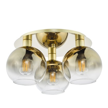 Dar - Lycia 3 Light Flush Satin Gold and Gold Ombre Glass Dar - Lycia 3 Light Flush Satin Gold and Gold Ombre Glass