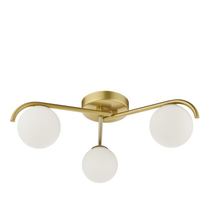 Dar - Orlena 3 Light Flush Satin Gold and Opal Glass Dar - Orlena 3 Light Flush Satin Gold and Opal Glass