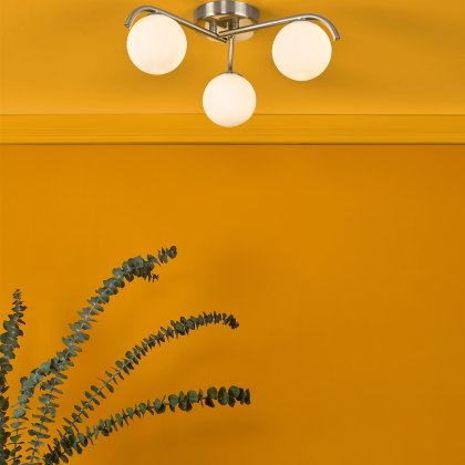 Dar - Orlena 3 Light Flush Satin Chrome and Opal Glass Dar - Orlena 3 Light Flush Satin Chrome and Opal Glass
