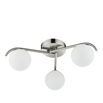 Dar - Orlena 3 Light Flush Satin Chrome and Opal Glass Dar - Orlena 3 Light Flush Satin Chrome and Opal Glass