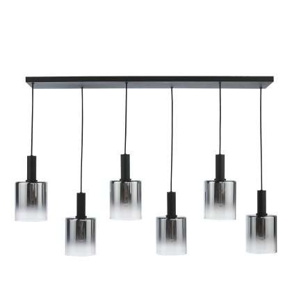 Dar - Savannah 6 Light Bar Pendant Matt Black and Smoked Glass