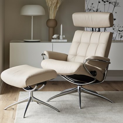Stressless London - Recliner Chair with Footstool and Adjustable Headrest (Star Base)