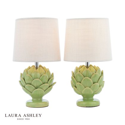Laura Ashley Artichoke - Green Table Lamp With Shade (Twin Pack)