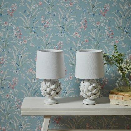 Laura Ashley Artichoke - White Table Lamp With Shade (Twin Pack)