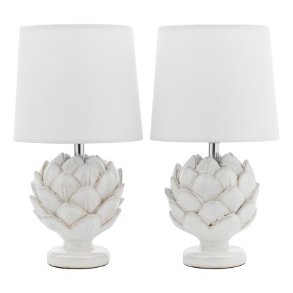Laura Ashley Artichoke - White Table Lamp With Shade (Twin Pack)