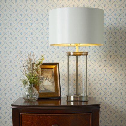 Laura Ashley - Harrington Small Table Lamp Polished Nickel and Glass With Shade
