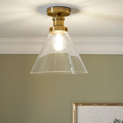 Laura Ashley - Isaac Semi-Flush Antique Brass and Glass
