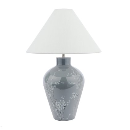 Laura Ashley - Pussywillow Table Lamp with Shade (Grey Ceramic)