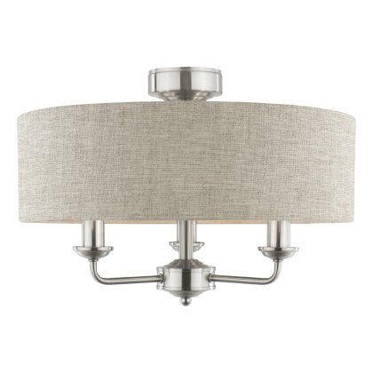 Laura Ashley - Sorrento 3 Light Semi-Flush Satin Nickel and Natural Shade