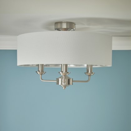 Laura Ashley - Sorrento 3 Light Semi-Flush Satin Nickel and Natural Shade