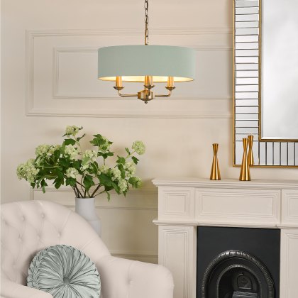 Laura Ashley - Sorrento 3 Light Shadelier Matt Antique Brass and Green Shade