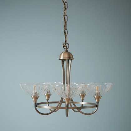 Laura Ashley - Wellham 5 Light Armed Pendant Antique Brass and Glass
