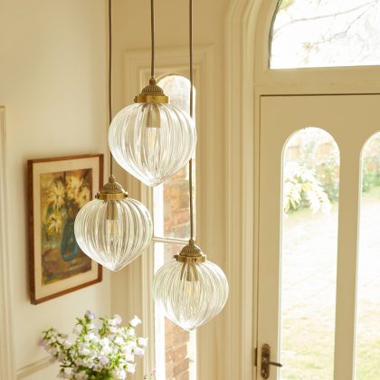 Laura Ashley - Whitham 3 Light Cluster Pendant Antique Brass and Glass