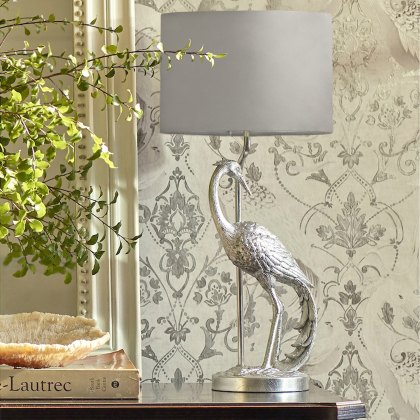 Laura Ashley - Tregaron Heron Table Lamp with Shade (Silver)