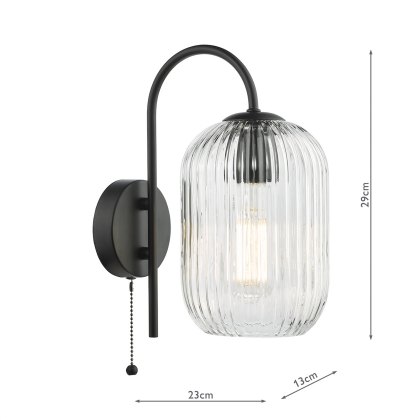 Dar - Idra Wall Light Matt Black with Clear Glass