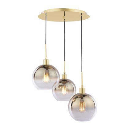 Dar - Lycia 3 Light Cluster Pendant Gold Mirror Ombre Glass Dar - Lycia 3 Light Cluster Pendant Gold Mirror Ombre Glass