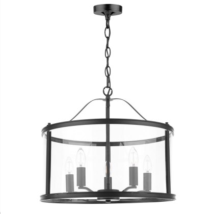 Laura Ashley - Harrington 5 Light Pendant Matt Black and Glass