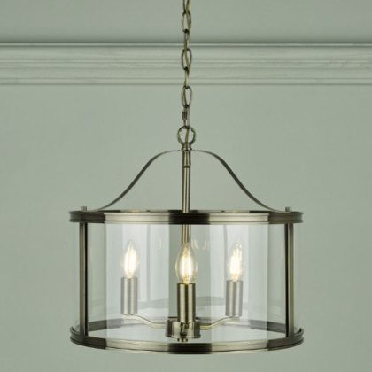 Laura Ashley Harrington - 3 Light Pendant Antique Brass and Glass