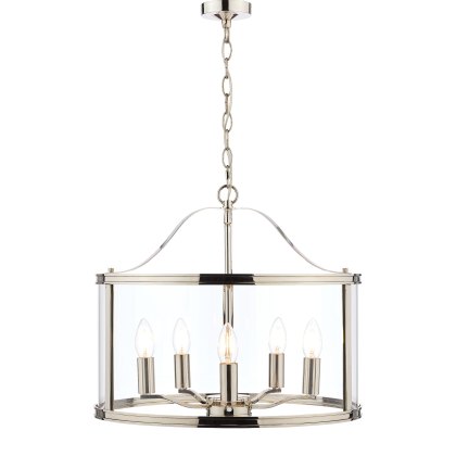 Laura Ashley - Harrington 5lt Pendant Polished Nickel Glass