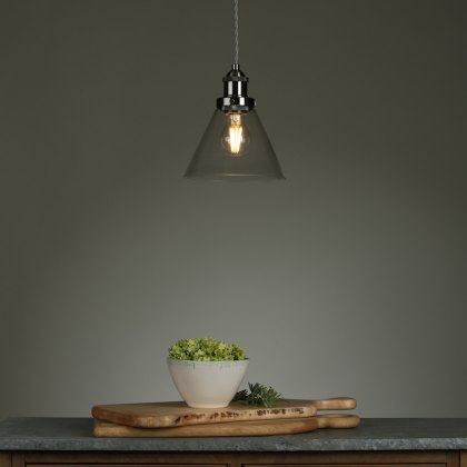 Laura Ashley - Isaac Pendant Satin Nickel Glass