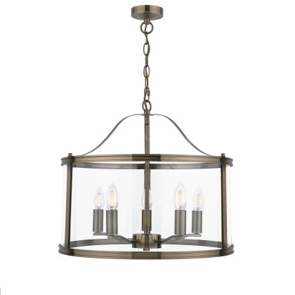 Laura Ashley - Harrington 5 Light Pendant Antique Brass Glass