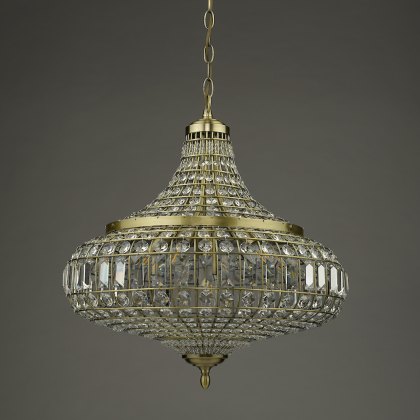 Dar - Asmara 6 Light Pendant Antique Brass Crystal