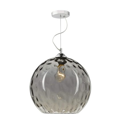 Dar - Aulax 1 Light Pendant Silver Smoked Glass With Dimple Effect