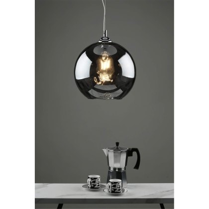 Dar - Aulax 1 Light Pendant Silver Smoked Glass With Dimple Effect