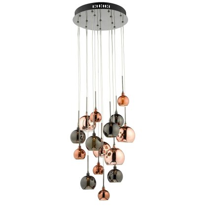 Dar - Aurelia 15lt Cluster Pendant Black Chrome Copper/Bronze Glass