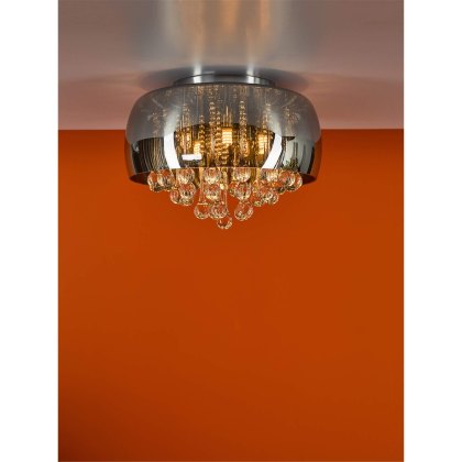 Dar - Aviel 5 Light Flush Smoked Shade With Clear Glass Droppers