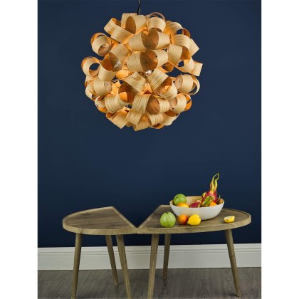 Dar - Ayna 6 Light Single Pendant Real Ash Veneer Satin Nickel