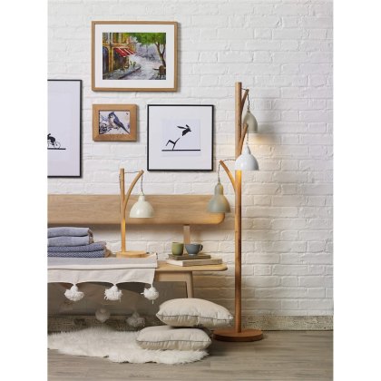 Dar - Blyton 3 Light Floor Lamp Wood Cream/Grey
