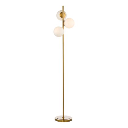Dar - Bombazine 3 Light Floor Lamp Natural Brass Opal Glass