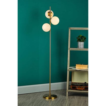 Dar - Bombazine 3 Light Floor Lamp Natural Brass Opal Glass