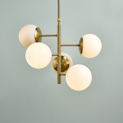 Dar - Bombazine 5 Light Pendant Natural Brass Opal Glass
