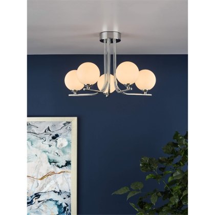 Dar - Cradle 5 Light Semi Flush Polished Chrome Opal Glass