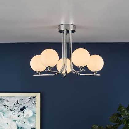 Dar - Cradle 5 Light Semi Flush Polished Chrome Opal Glass